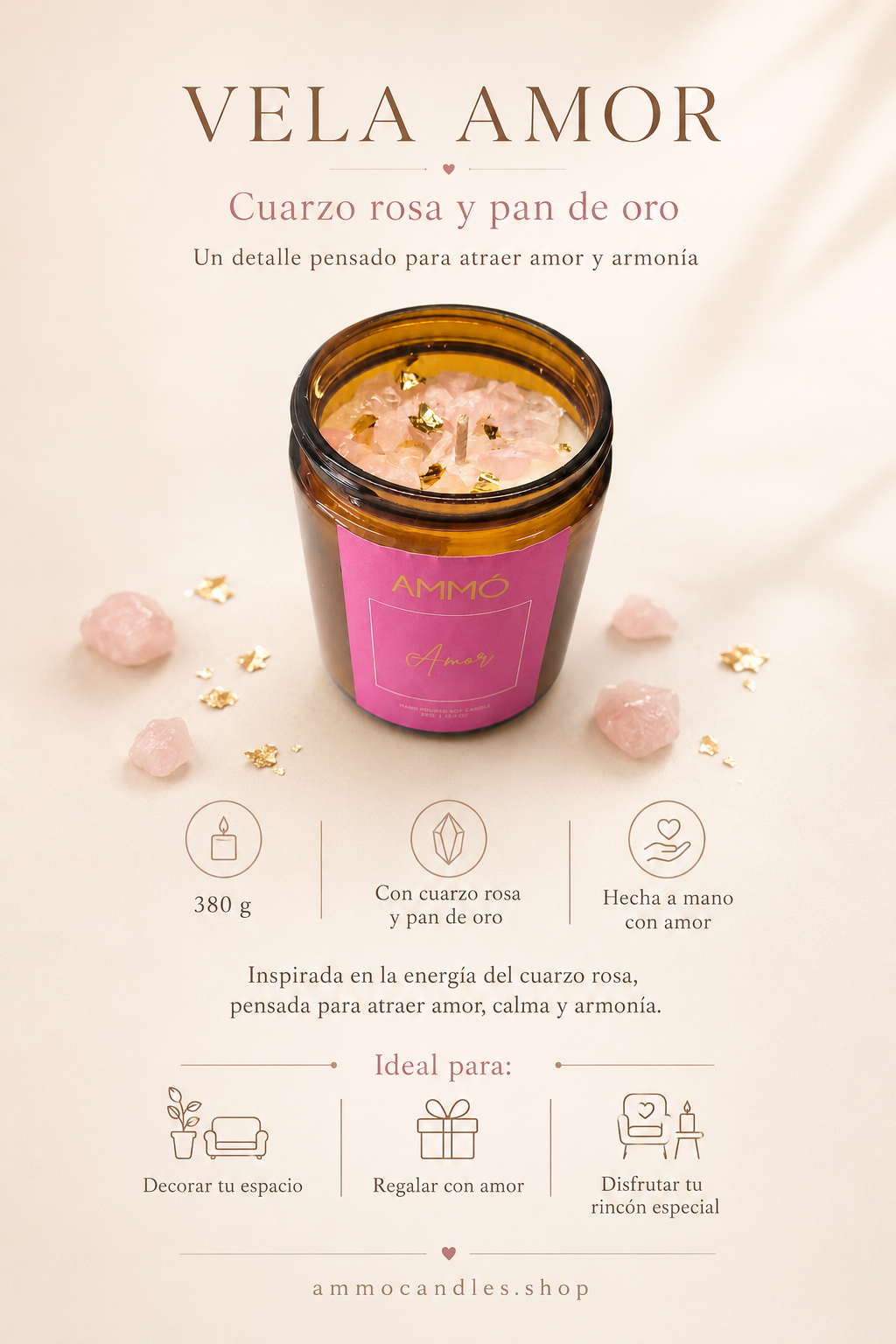 Kit Velas Energía AMMO · Amor, Fortuna, Purifica y Salud | 1520G