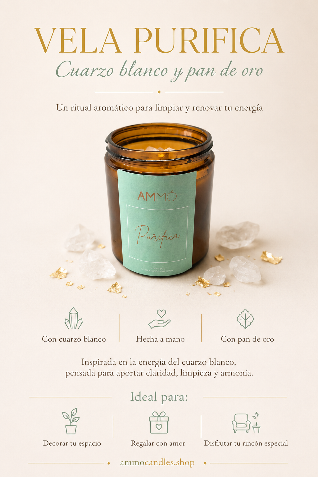 Kit Velas Energía AMMO · Amor, Fortuna, Purifica y Salud | 1520G