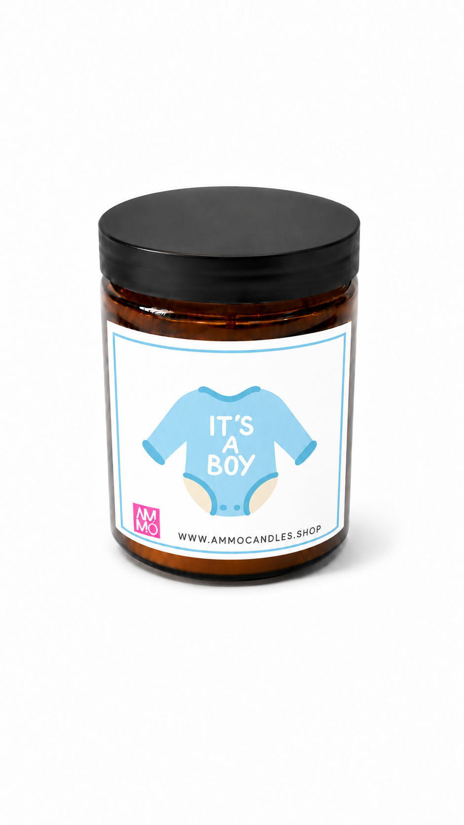Vela Boy de 300 g con aroma Mousse de Limón. Una vela artesanal de soja ideal para celebrar la llegada de un niño, nacimiento o baby shower.