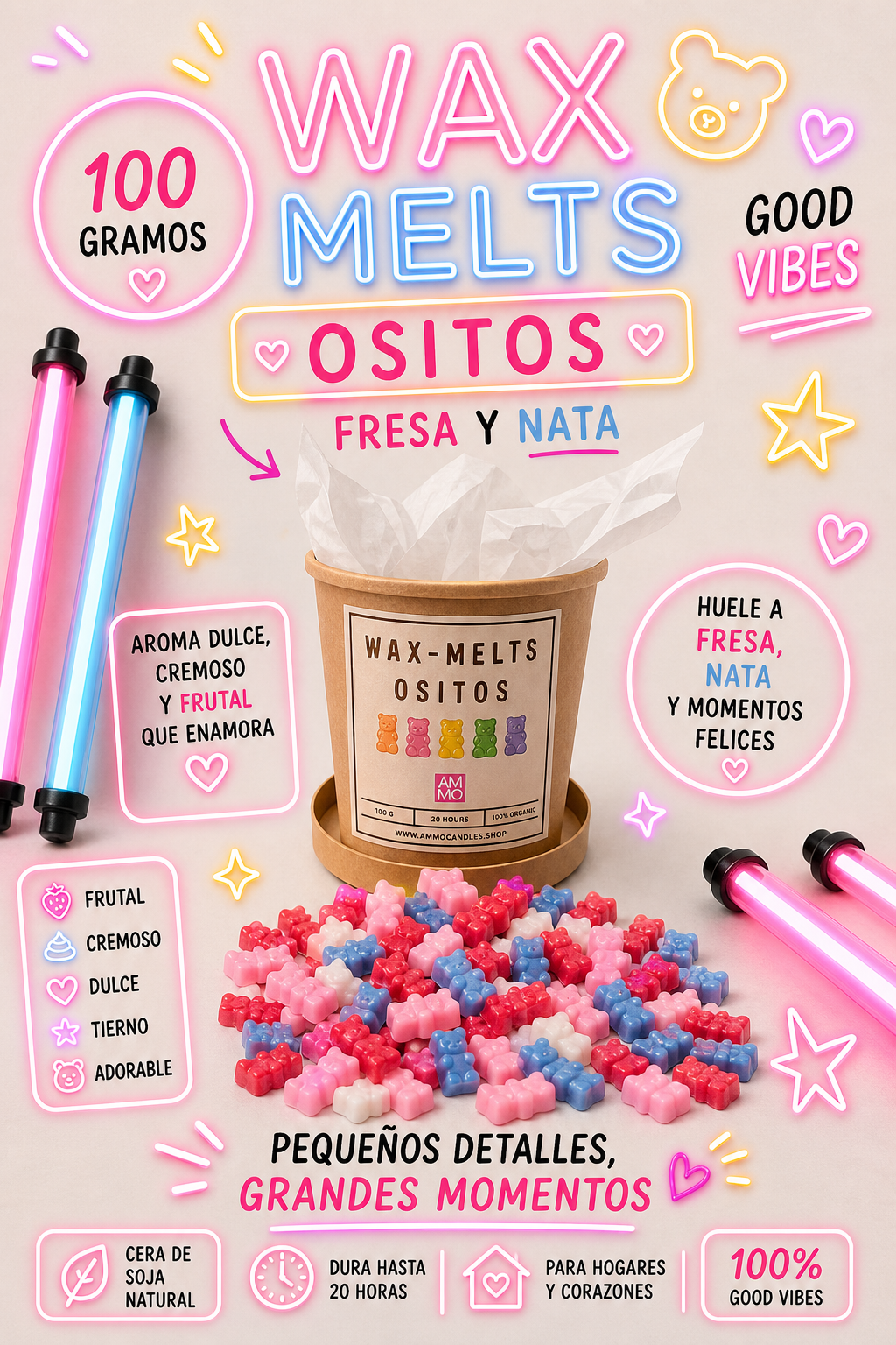 WAX MELTS ositos fresa y nata | 100g