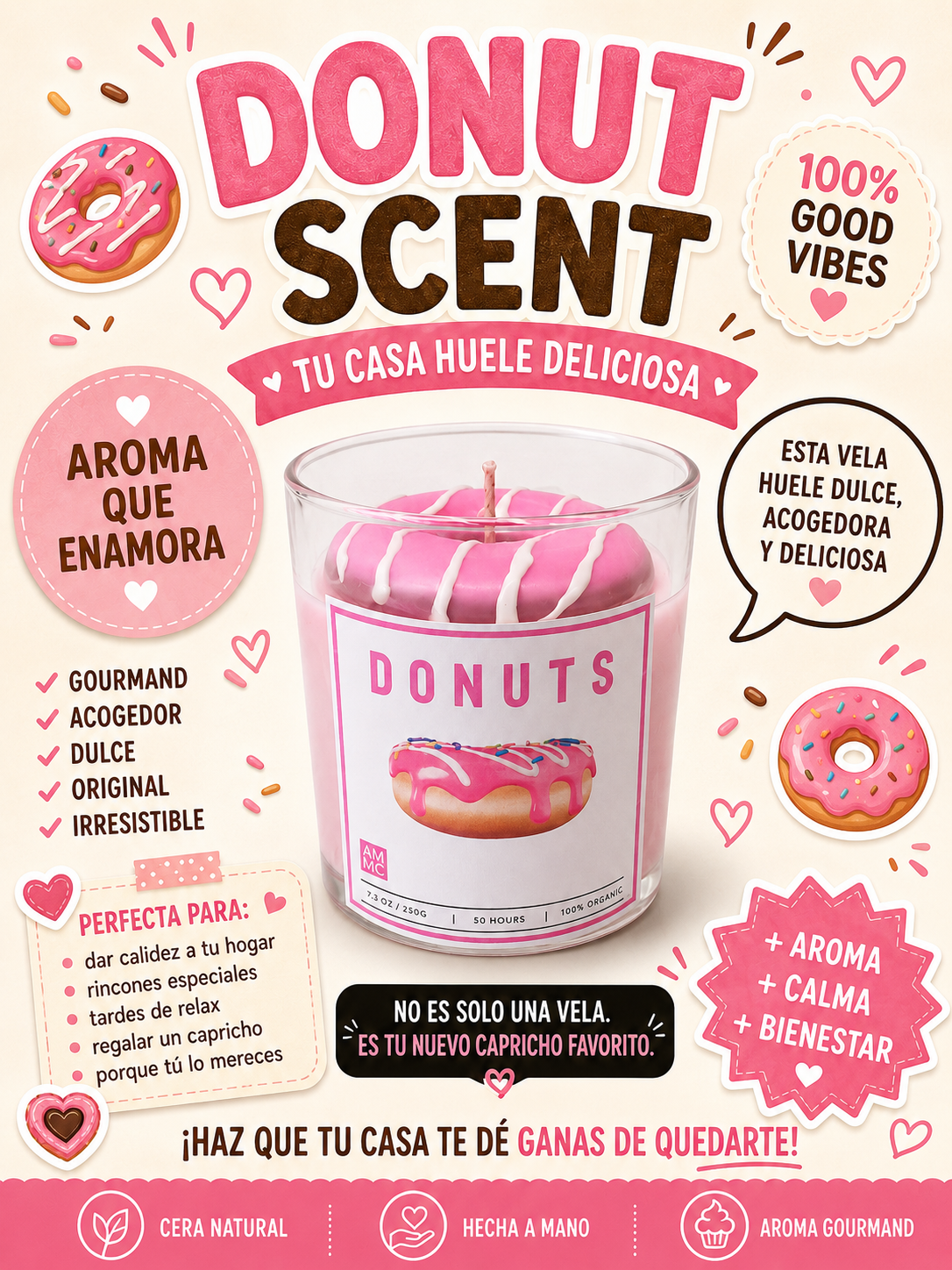 Vela DONUTS  fresa y nata | 250g