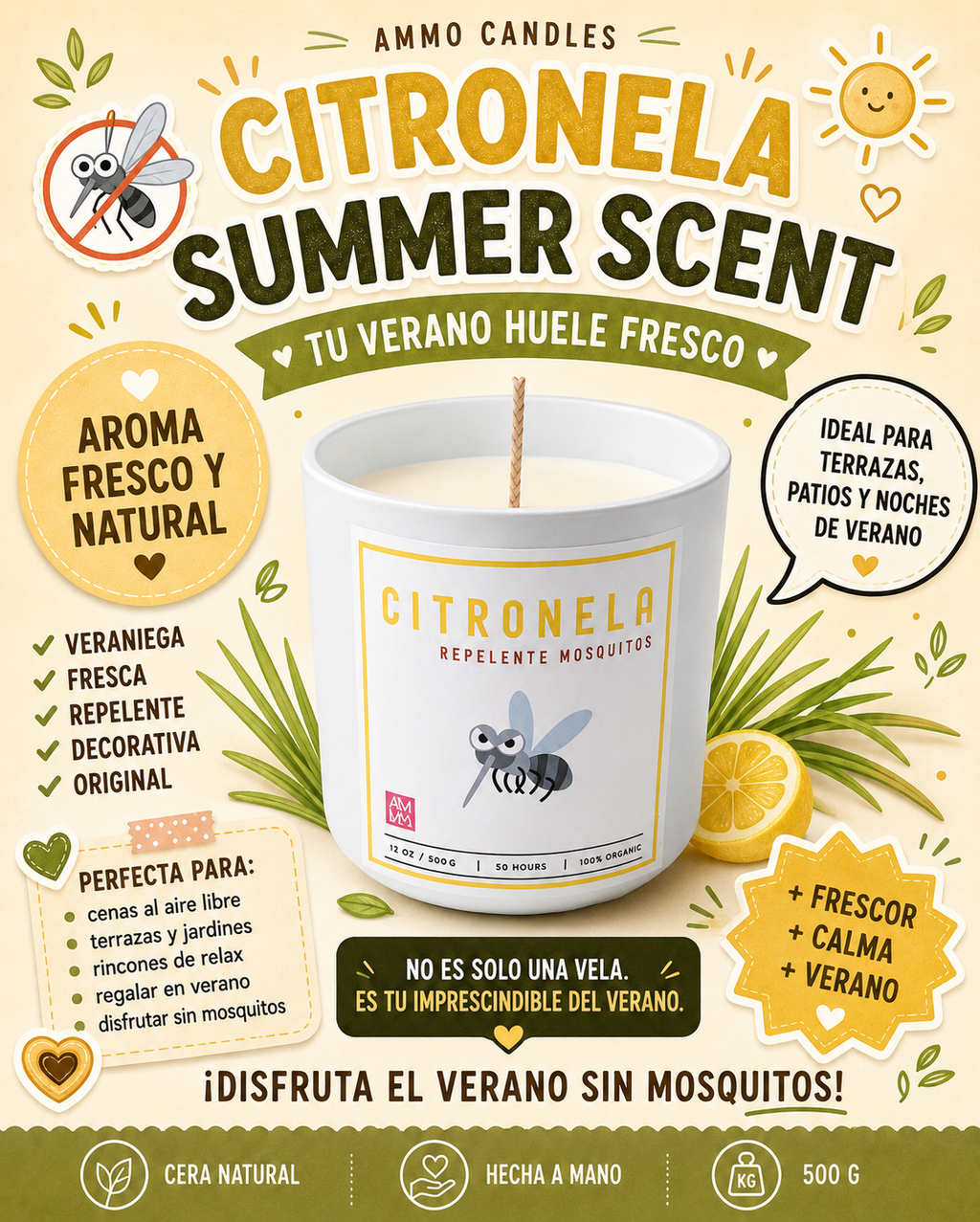 Vela CITRONELA  anti mosquitos | 500g