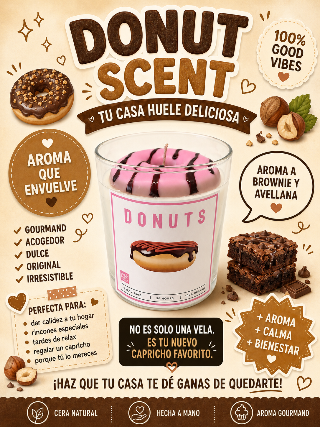 Vela DONUTS  brownie y avellana | 250g