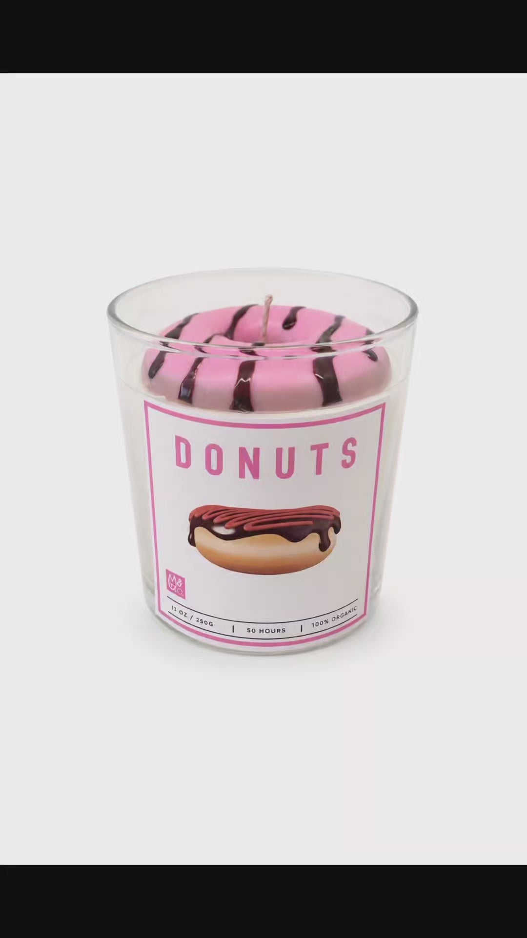Vela artesanal Donuts fresa y nata AMMO Candles 250g – vídeo del producto, cera de soja natural hecha a mano en España